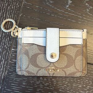 New COACH Signature Wallet & Card Case Authentic Logo Brown White Retail $108.00